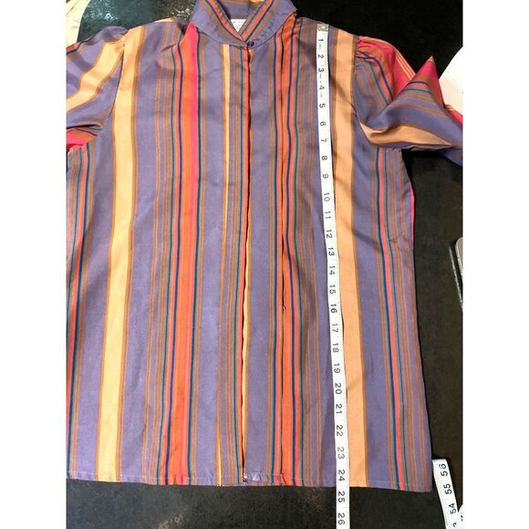 The Ascot Collection Lady Arrow Multicolor Collarless Long Sleeve Blouse Top - Picture 7 of 10